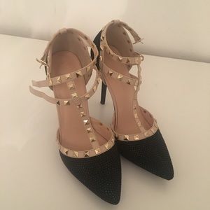 Black and nude studded heels